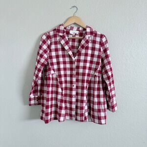 Tuckernuck Pomander Place Red White Gingham Peplum‎ Button Blouse Size S